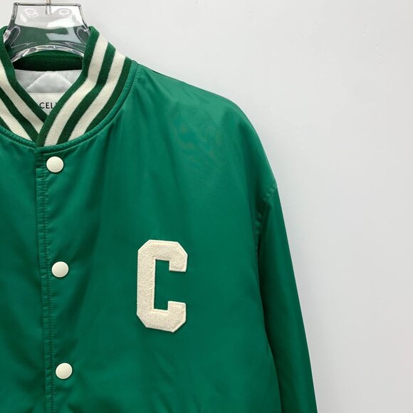 Celine Green Striped Letter Embroidered Long Sleeve Baseball Jacket XXS 100% Cot - Picture 3 of 7